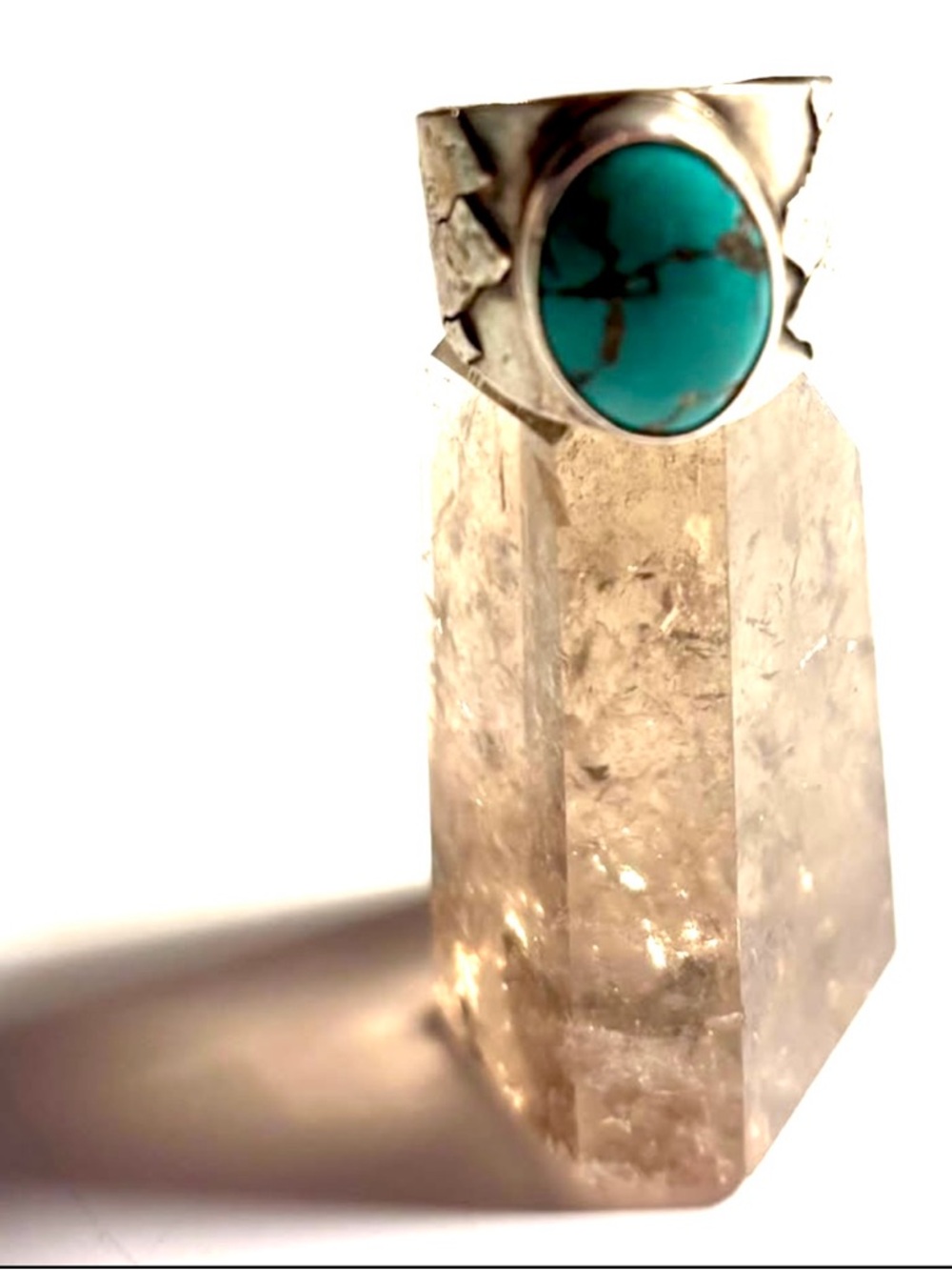 Turquoise and Etched Silver Ring